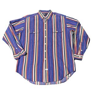 VTG Polo Ralph Lauren Shirt Men Medium Blue Red Stripe Western Y2K Preppy